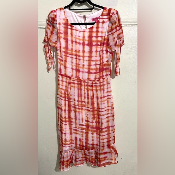 Betsy Johnson Vibrant Red and White Tie-Dye Dress - Picture 1 of 7